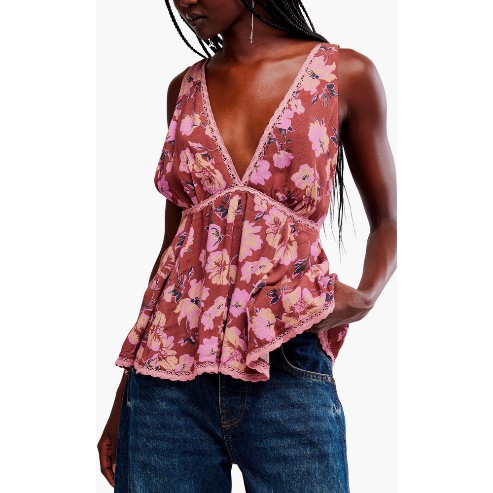 Rome printed folk crochet tank NWOT brown combo
